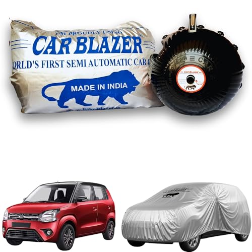 Image of CARBLAZER Portable & Semi-Automatic Full Body Car Covers: Heavy Duty Device| Anti-Theft| Dust & Scratch Proof | Water & Wind Resistant|Custom Fit| Dual-Side Cover, Compatible for Maruti Suzuki Wagonr