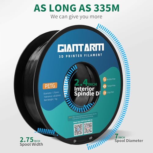 Filamento PETG 1.75mm GIANTARM, Precisión +/- 0.2mm, 1kg, Negro. - Fernando Cortés