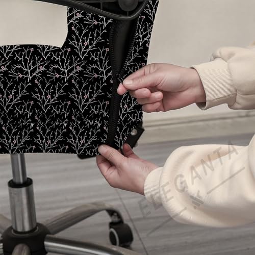 Image of Eleganta Stretch Boss Office Chair Cover Printed Computer Chair Covers with Armrest Cover Universal Removable Spandex Rotating Chair Slipcovers Soft Desk Chair Seat Protector Black Branch (Pack of 8)