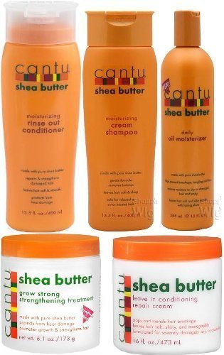 Cantu Shea Butter 5pcs Set (Shampoo, Conditioner, Grow Strong Strengthening Treatment, Oil Moisturizer, and Leave in Conditioner) Plus 1 Free of Apple EYE Pencil Color: Grey by Cantu Shea Butter