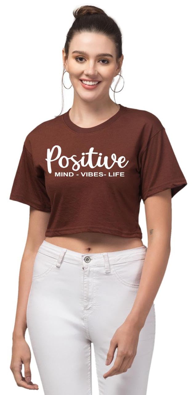 GenericBasic T-Shirt Women Sleeve Crew Neck With Positive Graphic Brown S - M Regular Fit Cotton Shirt Casual Wearing Plain T Shirt Women's Fashion For Summer Shirt Fitting Top Wear, S-M Short