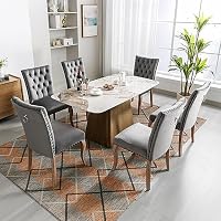 Lot De 6 Chaises De Salle à Manger En Velours Camel Clair – Dossier Heurtoir, Clous Décoratifs, Pieds Bois Massif