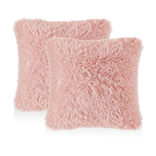 DHSBGWSX 2 taies d'oreiller en peluche rose moelleuse douce et confortable carrée 45 x 45 cm
