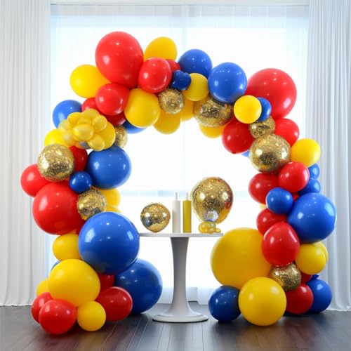 Image of PartyWoo Red Yellow Blue Balloons, 140 pcs Blue Red and Yellow Balloons Different Sizes Pack of 18 Inch 12 Inch 10 Inch 5 Inch for Balloon Garland or Arch as Dog Party Decorations, Party Decorations