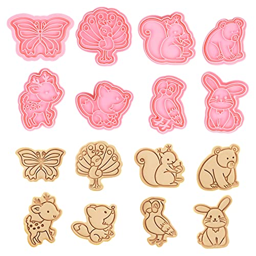 Xzeemo 8 Stk Tiere Ausstechförmchen für Kinder, Plastik Plätzchen Plätzchenformen, Keksausstecher 3D, Ausstecher Stempel Tiere, Backen Zubehör (B)