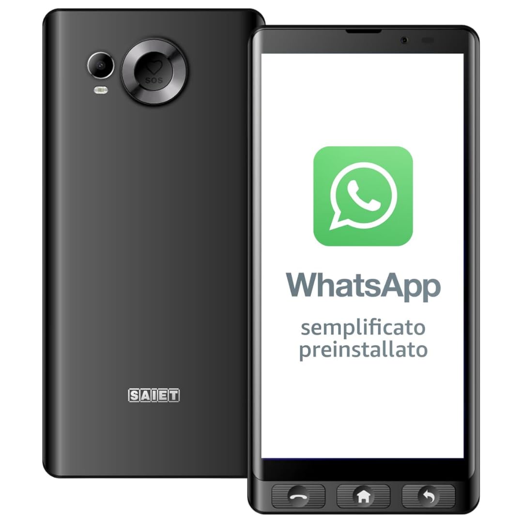 SAIET - Cellulare Smart Senior STS600 MAX Per Anziani 4G e Bluetooth - Tasti e Lettere Grandi - Custodia Protettiva Inclusa - Smartphone con Whatsapp e SOS