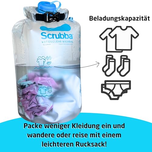 Scrubba WATERCLEAR Waschbeutel – Tragbare Waschmaschine mit breiter Einfüllöffnung – Für Camping, Hotels, Reisen & Babywäsche – Manuell, kompakt & leicht – Waschbeutel für unterwegs – 195g