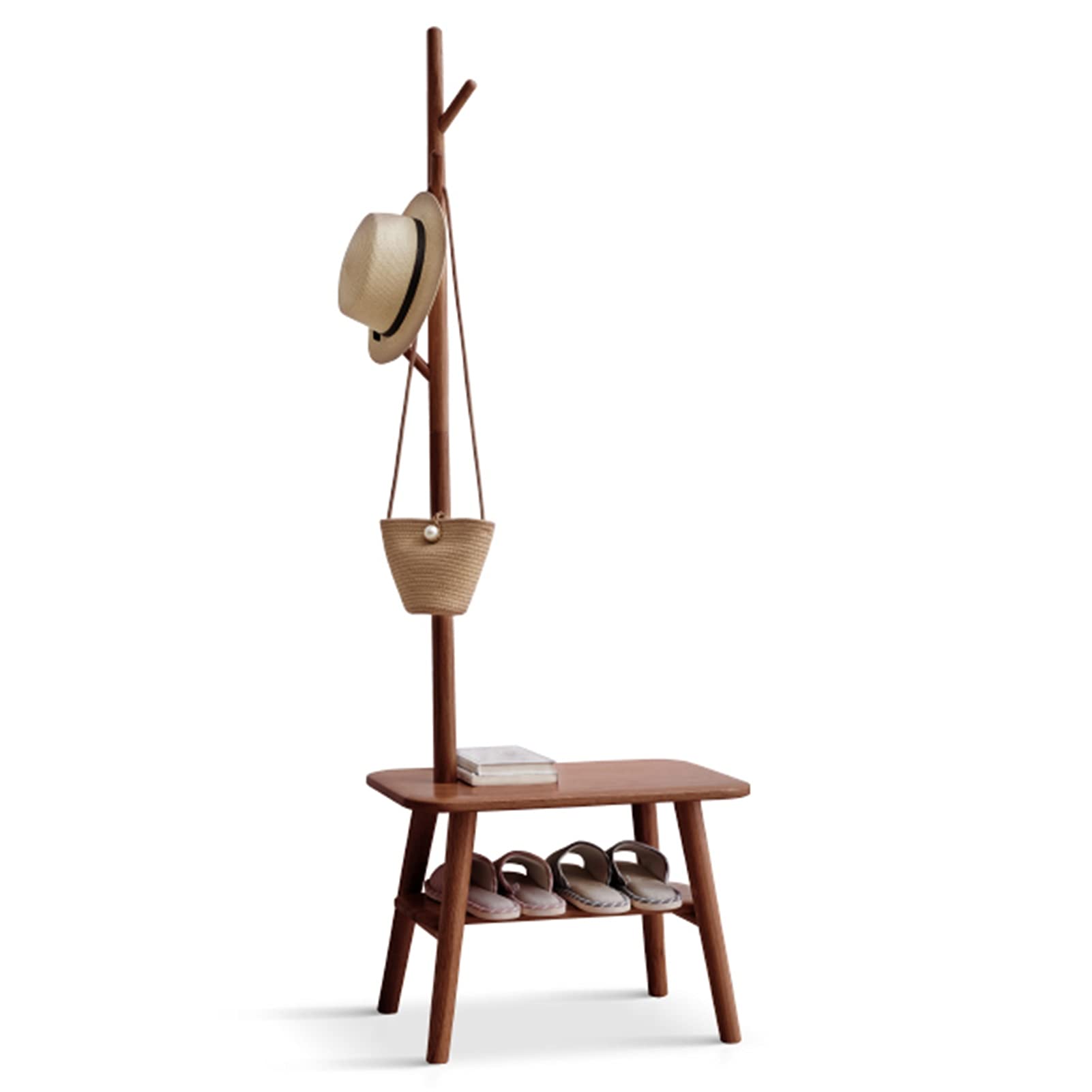 Kleiderstange, Garderobenständer, Kleiderständer, Holzmöbel mit Schuhwechselbank, ideal für Flur, Schlafzimmer, Eingangsbereich, Büro, Kleidung, Hut, Handtasche, Aufbewahrung, 2 Farben (Walnussfarbe