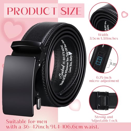 Image of Mens Belt Personalized Engraved I Sucked It So Its Mine Belt Leather Slide Ratchet for Husband Wedding Dress Casual