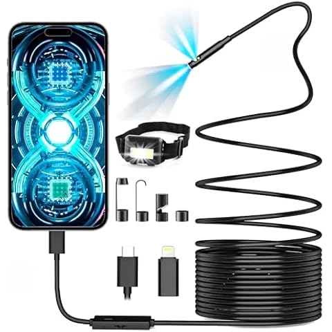 Borescope1920P HD Endoscopic Camera - with 8 Adjustable LEDs, 16.4ft Semi-Rigid Serpentine Camera, 7.9mm IP67 Waterproof Inspection Tool for iOS and Android Devices Gift Cover