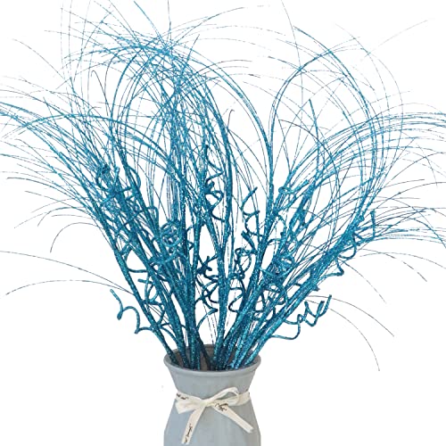 6 Stück Weihnachts-Glitzerzweige, Stiele, Ornamente, 54.9 cm, dekorative Glitzerstäbchen, lockige Zweige, Picks für Weihnachtsbaumsprays, Kranz, Basteln, Baumspitze, Heimdekoration (6, blau) Cover