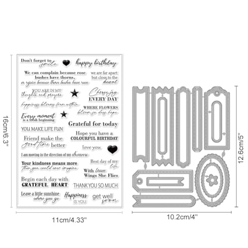 INFUNLY 2pcs Sentimental Word Stamps and Dies for Card Making Blessing Words Motivational Quotes Silicone Clear Stamps and Label Cutting Die for Embossing Album DIY Craft Scrapbooking Decoration - Image 2