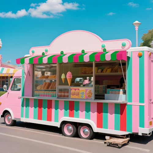 Image of Boao 4 Pcs 3D Cardboard Awning Decor,Red Pink and Green,Striped Style | Paper Awning, Circus Carnival Theme, For Bulletin Board, Lemonade Stand, Bakery & Ice Cream Truck, Wall Window Backdrop