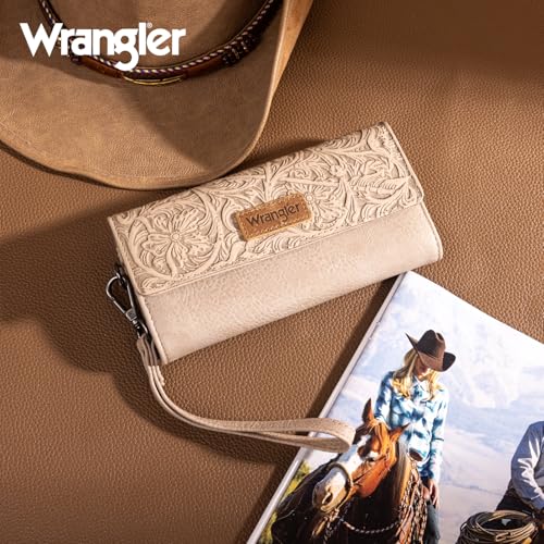 Image of Montana West X Wrangler Western Wallets for Women Trifold Wristlet Wallets Large Capacity Women Clutch Wallet with Coin Purse