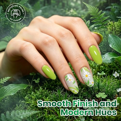 Image of Beetles Green Gel Nail Polish Set - Forest Stillness with Color Card, 6 Colors Summer Green Gel Polish Set 15ML /0.51FlOz, Same Color Bottle Professional Manicure Salon, Soak Off UV LED Summer Nails