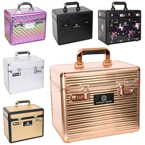 Imperial Riding Shiny Classic Small Cleaning Box, Cleaning Case with Combination Lock, Adjustable Compartments, Storage Box for Cleaning Toys, with Mirror, 32 x 20 x 26 cm, Silver