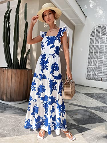 Image of Floerns Women's Tropical Floral Plunging V Neck Tie Open Back Summer Short Dress