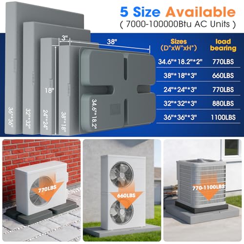 Image of Mini Split Pad for Condenser: Ground Base for Air Conditioner Outdoor Condenser Units, Plastic Equipment Pad for Ductless Minisplit Heat Pump Systems HAVC, Gra, 38'' x 18'' x 3''