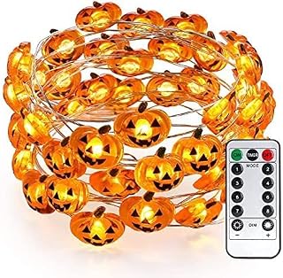 PhilzOps Halloween Pumpkin Fairy Lights, 4M 40 LED Autumn String Light Battery Operated Indoor Outdoor Decor Jack-O-Lantern Lighting with Remote Control Timer for Room Fall Christmas Garden Party DIY