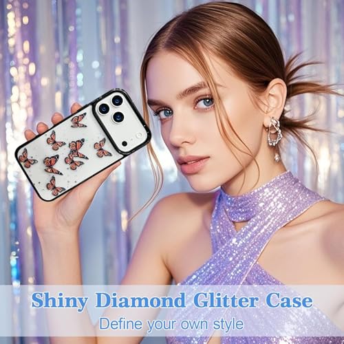 Image of Elzzi Glitter Butterfly Back Cover Case Compatible with iPhone 17 Pro, Clear Cute Bling Sparkle Shiny Soft TPU Bumper Shockproof Women Girls Slim Protective Phone Cover for iPhone 17 Pro 6.3 inch,Black