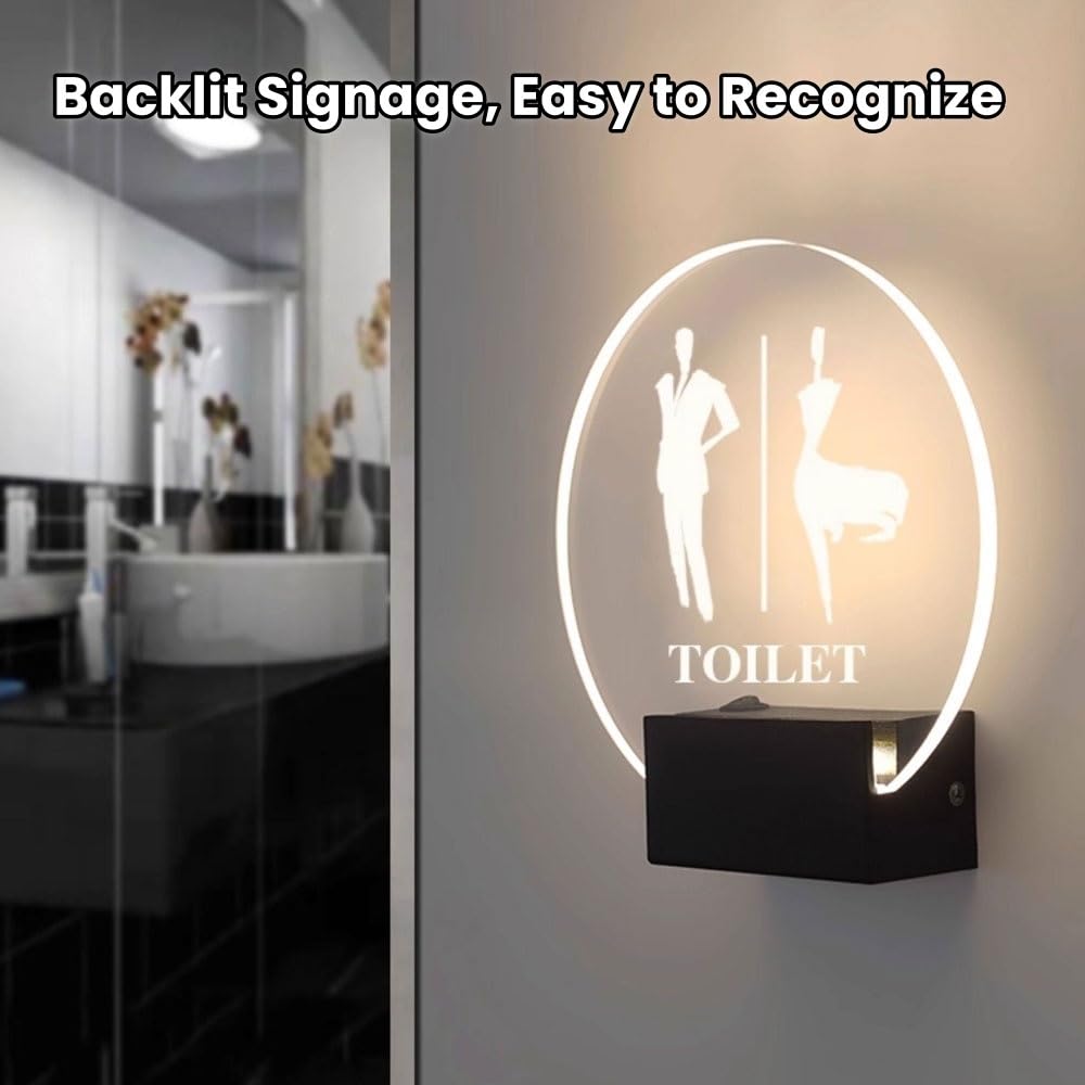 Letrero LED para baño de hombres y mujeres, letreros modernos para inodoros, letrero LED con metal, para oficinas, negocios y restaurantes.(C,Power cord)