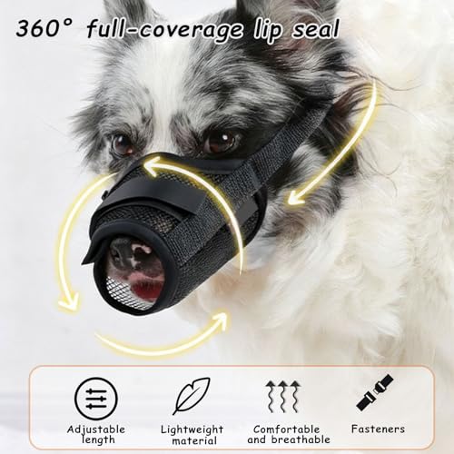 Fysaran Maulkorb für Hunde, Gitterdesign Verstellbare Maulkorb mit Klettverschluss Sicher Atmungsaktives Bellen und Kauen Netzmaulkorb für Kleine Große und Hunde (M: 14-20 cm)