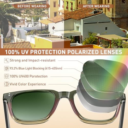 Image of AVAWAY Polarized Sunglasses for Men UV Protection, Square Acetate Frame Outdoor Driving Sun Glasses