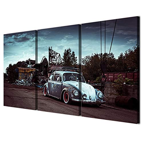 Tableau voiture classique en 3 pièces pour décoration de salon chic