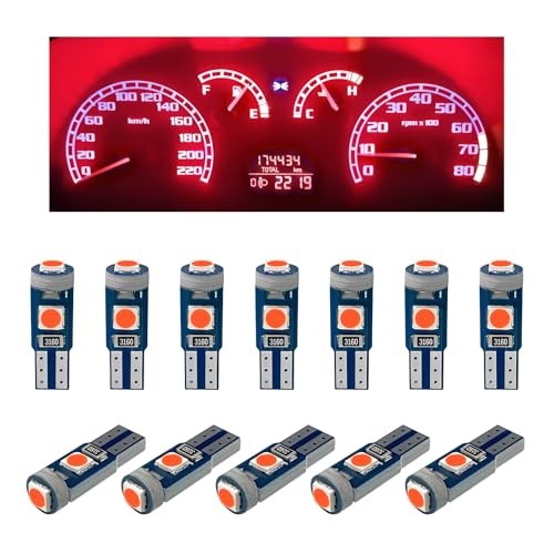 12 piezas bombillas LED T5 para tablero auto rojo miniatura 1