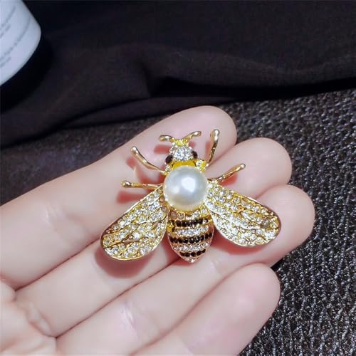 Colorful Rhinestone Crystal Bee Brooch Vintage Bee Pearl Lapel Pin Fashion Shell Pearl Insect Animal Pin Jewelry Gift for Women4
