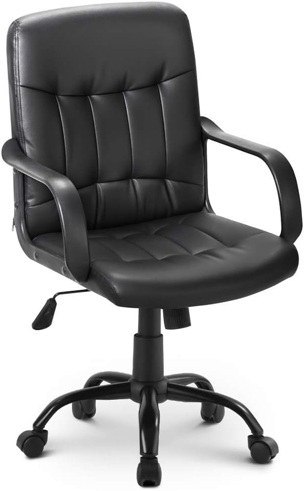 Medium Back Desk Chair with Arms 360 degree Swivel Computer Chair for Home Office Task Chair Adjustable Height Tilt Function Executive Chair Recline Cushioned Seat (Black-2)