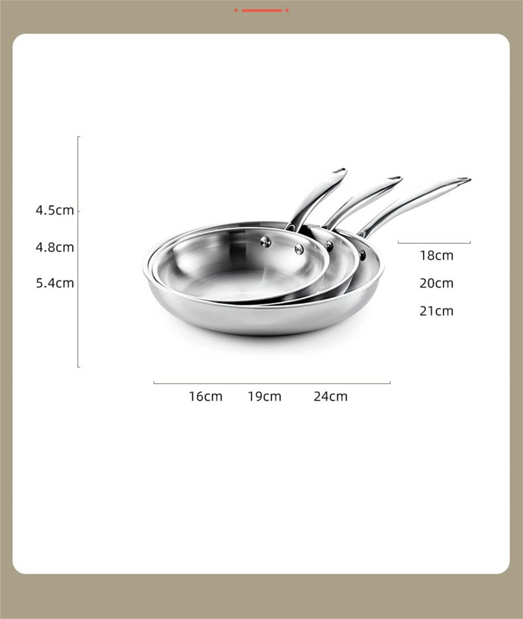 Poêle antiadhésive en acier inoxydable 304, idéale pour la cuisson de steaks, d'œufs et autres petits plats. Compatible avec la cuisinière et le four. Couleur argent. 24 cm.