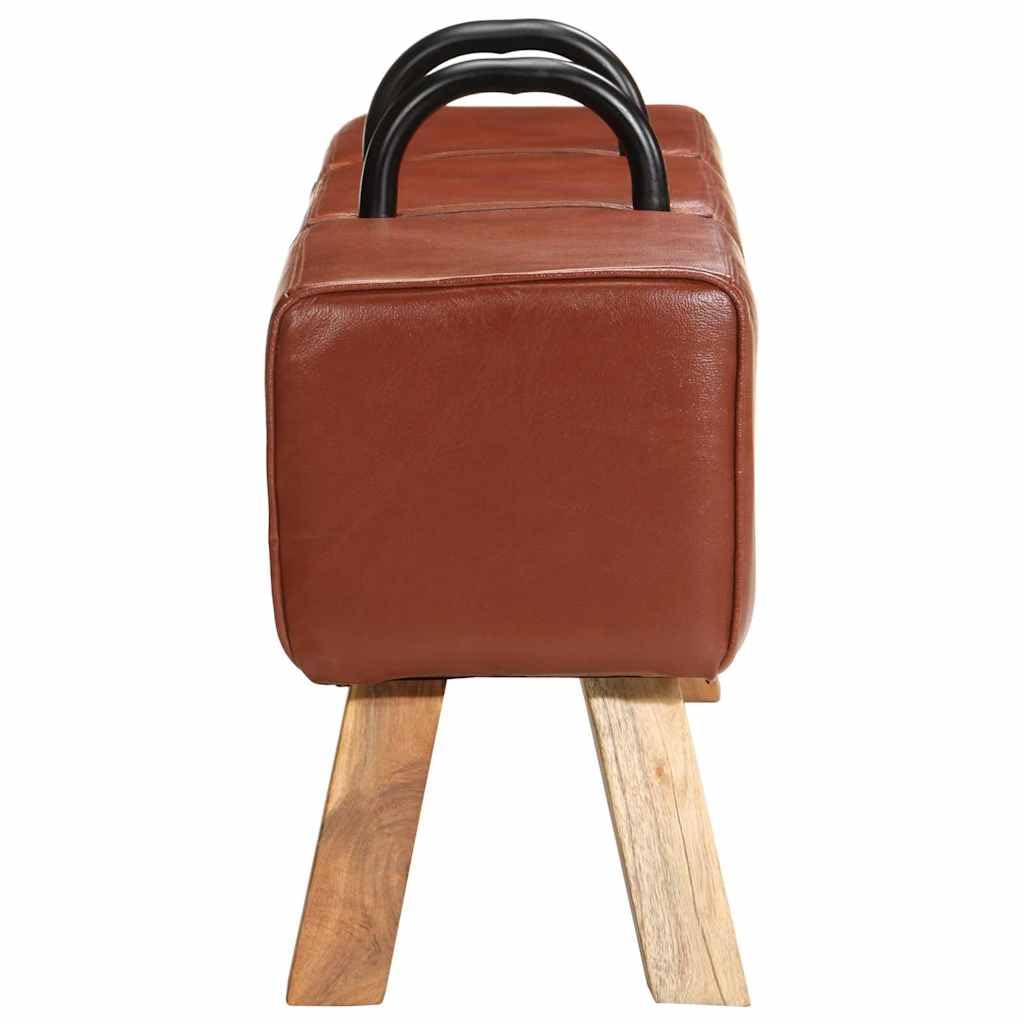 Ławka Turnbock-Design brązowa 110 cm prawdziwa skóra ławka do siedzenia z drewnianą ramą tapicerowane oparcie do salonu sypialni korytarza