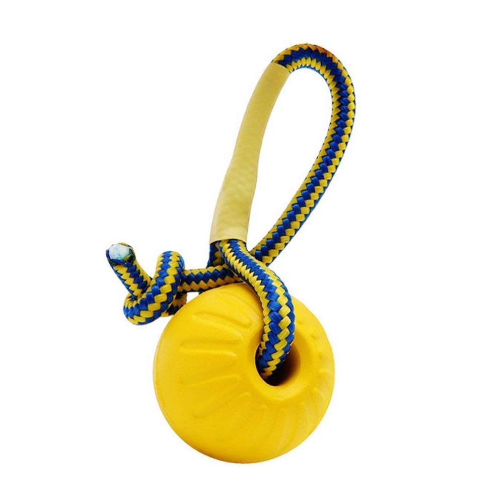 1 PCS Indestructible Solid EVA Ball with String Pet Dog Training Chew Ball Toy Play Fetch Bite Toy Yellow Durable and UsefulFashion Design