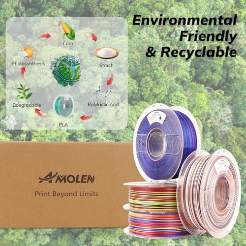 Image of AMOLEN Silk PLA 3D Printer Filament Bundle, Multicolor Rainbow Filament 1.75mm Pack, Fast Color Change 3D Printing Filament for Most FDM 3D Printer, 1kg X 4 Spools