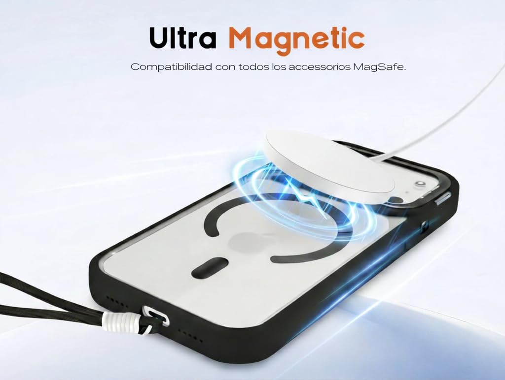 Genérico Funda Magnética Compatible con MagSafe para iPhone 17 Pro MAX con Soporte Plegable Integrado, Correa de Mano, Protección Cámara y Antigolpes