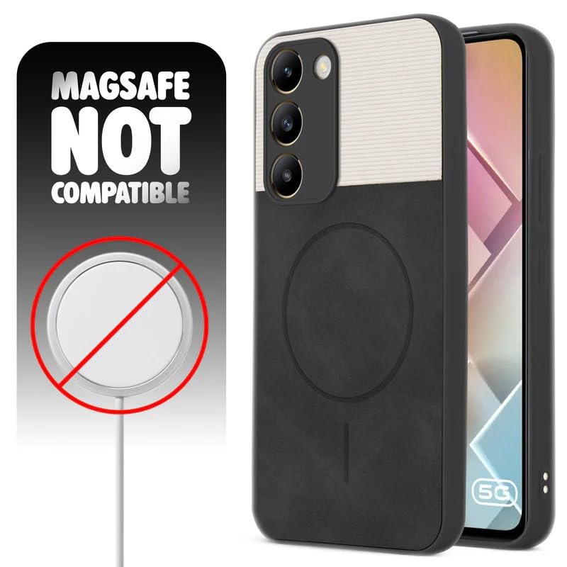 Image of Bintage 2in1 Hard Slim Back Case | Soft Border Camera Protect | Dual PU Leather Finish Back Cover Compatible for Vivo T2 Pro 5G - White & Black