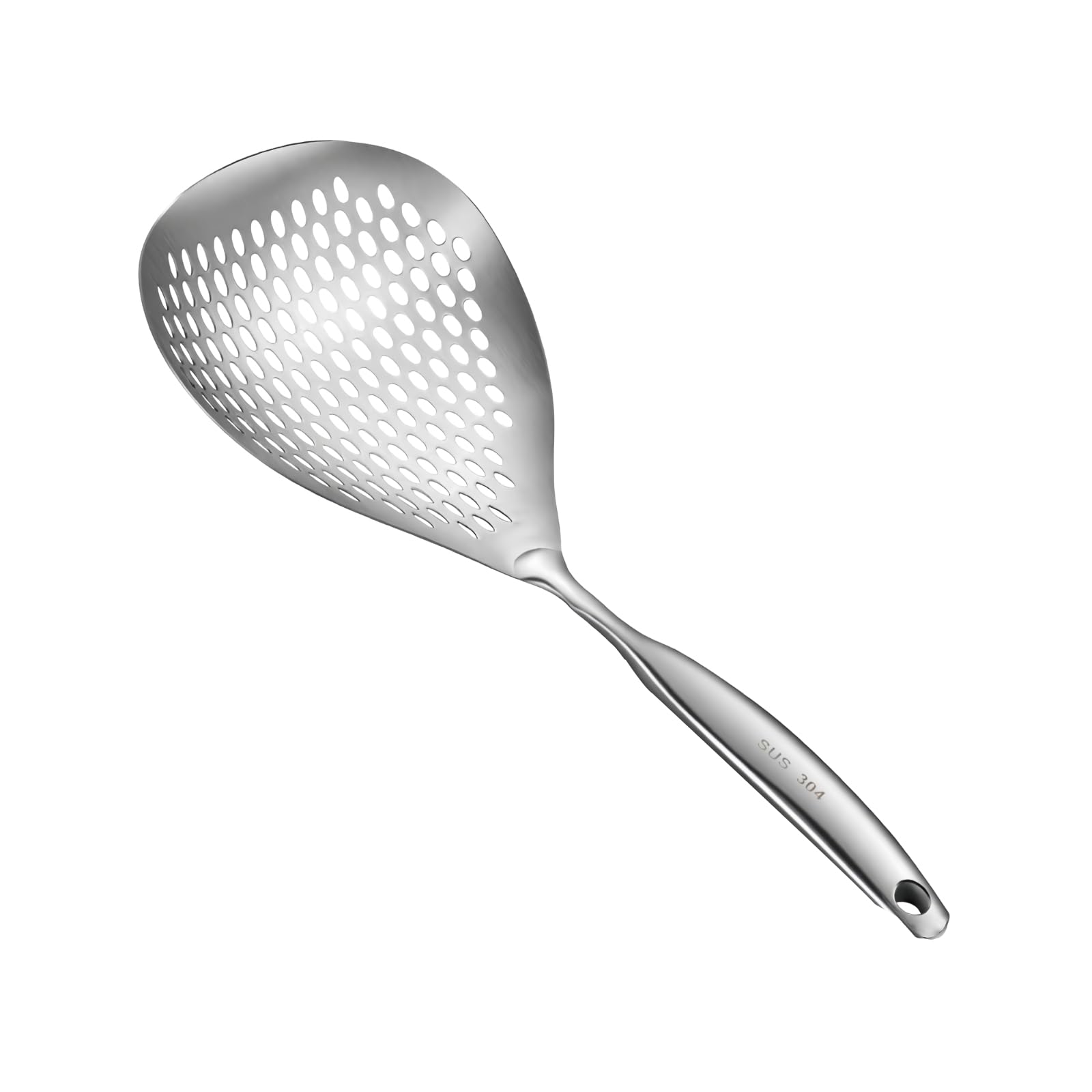 Skimmer Spoon, 304 Stainless Steel Slotted Spoon, Ladle Strainer Pasta Scoop with 8mm Holes