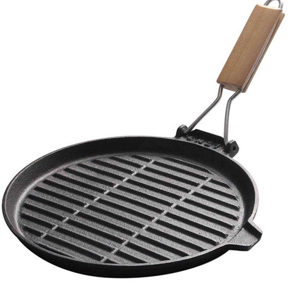 Bistecchiera in ghisa con manico pieghevole e superficie scanalata per bistecche, grigliare e cucinare in interni ed esterni, 24 cm
