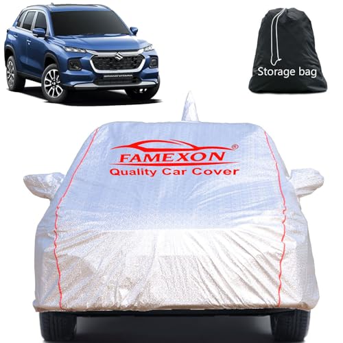 Image of Full Body Car Cover for Maruti Suzuki Grand Vitara with Mirror and Antena Pocket Triple Stiched(Silver with Red Piping)