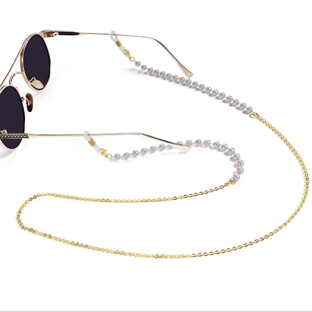 Schwarze Perlen-Brillenband-Lesebrillen-Hängekette Sonnenbrillen-Brillenhalter-Halsschnur-Brillenschlupf-Metallkette (Color : A, Size : Length-70CM) (C Length)