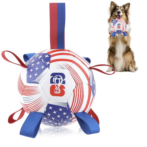 Image of Dog Toys Balls, Dog Soccer Ball with Straps, Dog Birthday Gifts, Durable Balls for Small Medium Pet, Puppy Outdoor Toy, Pet Training Soccer Ball, 2026 World Cup Soccer (6 Inch)