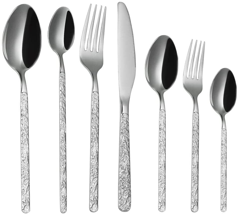 BZBZB Juegos de Cubiertos de Acero Inoxidable Juegos de Cubiertos Juego de 7 Piezas de 14 Palos Cuchillo Tenedor Cuchara Juegos de Cubiertos Mixtos Cubiertos para Car