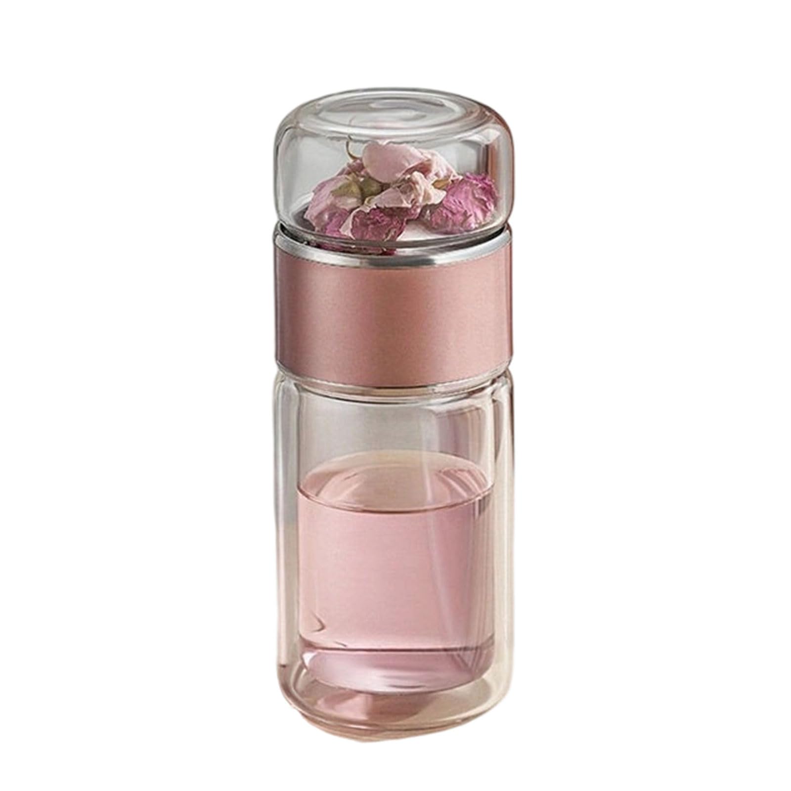 Lerpwige Insulated Teas Infuser Cup With Leakproof Lid Double Wall Borosilicate Glass Bottle For Brewing Glass Mug Gift