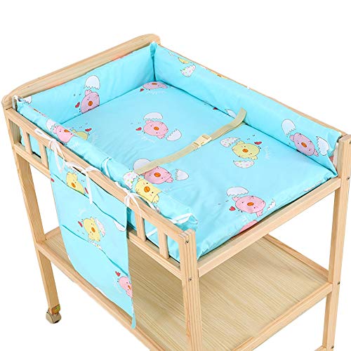 Baby Commode Tafel Kuiken Patroon Babyverschoontafel met Zwenkwielen, 95 cm Hoge Zuigelingen Massagekast Badkuipstation, Houten, Gehumaniseerd Ontwerp
