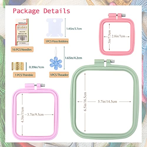 Mufekum Square Embroidery Hoops, Cross Stitch Hoop And Abs Plastic Embroidery Hoops For Sewing, Needlework, Cross Stitch, Embroidery Projects (3Pcs-3", 4.3", 6.5") #TOP2