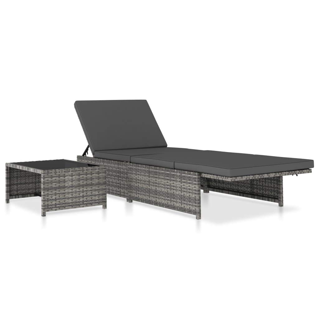 Hamacas de jardín con mesa de polirratán gris, respaldo ajustable, conjunto modular de muebles de jardín para terraza y exterior