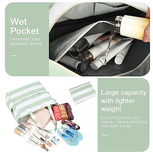 Image of Waterproof Beach Tote Pool Bags for Women Ladies Extra Large Gym Tote Carry On Bag With Wet Compartment for Weekender Travel
