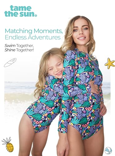 Image of One Piece Girls Swimsuit Long Sleeve UPF 50+ Rash Guard with UV Protection