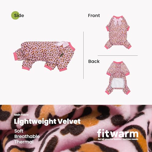 Image of Fitwarm Leopard Dog Pajamas, Fleece Dog Clothes for Small Dogs Girl with Legs, Pet Onesie, Cat Outfit, Pink, Large